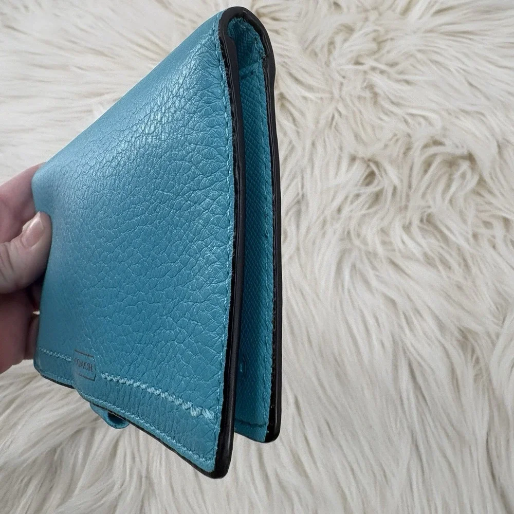 Y2K Vtg Coach Slim Checkbook Envelope Bifold Lined Wallet Blue Pebbled Leather
